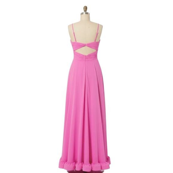 Mac Duggal Spaghetti Strap Chiffon Sweetheart High Low Gown 0 Pink Style 68705 - Picture 4 of 5